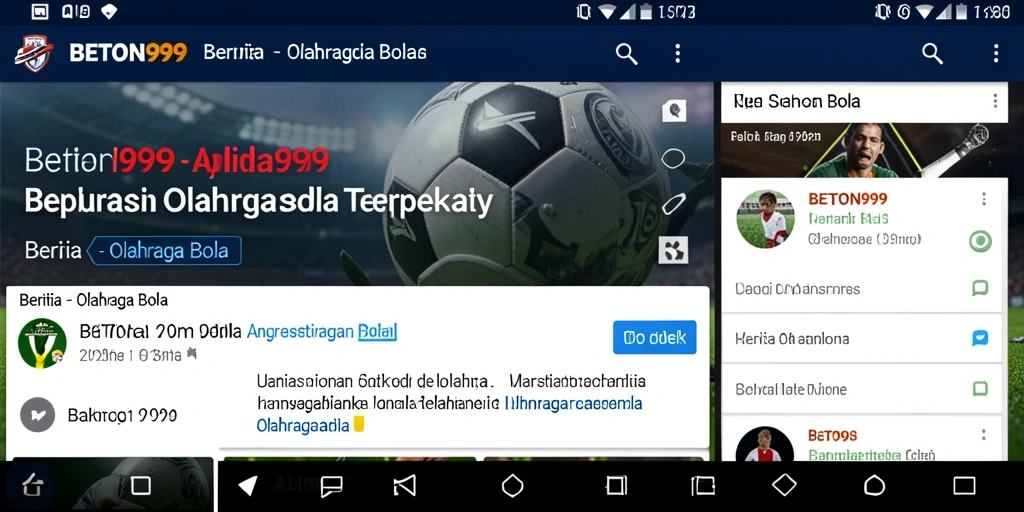 Tampilan antarmuka aplikasi BETON999 dengan fitur berita olahraga bola.