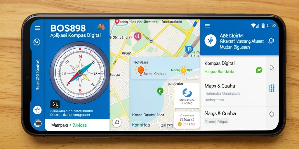 Antarmuka kompas digital BOS898 yang sederhana dan informatif.
