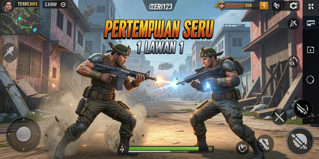 Tampilan antarmuka permainan Tempur 1 Lawan 1 yang menarik.