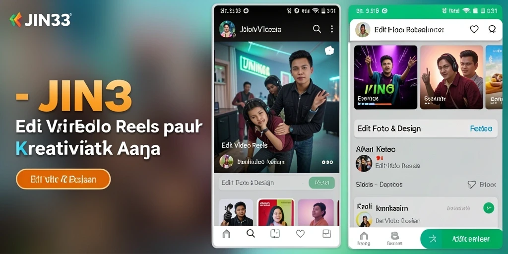 Screenshot antarmuka JIN33 menampilkan fitur Edit Video Reels yang canggih.