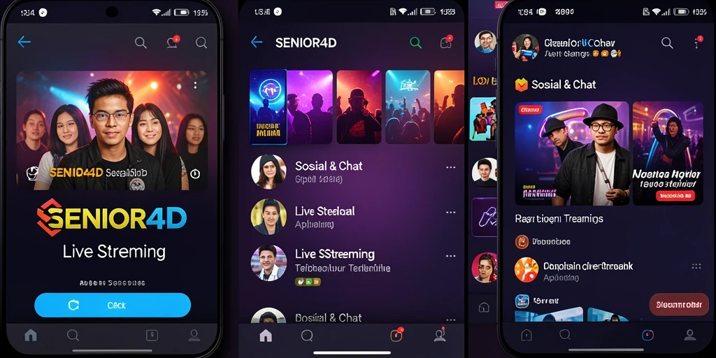 Tampilan antarmuka aplikasi SENIOR4D yang menarik saat live streaming.