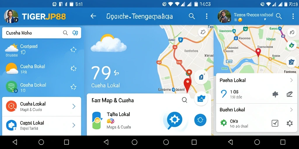 Tampilan antarmuka utama TIGERJP88 yang menunjukkan informasi cuaca lokal.